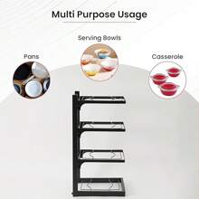 4-Layer Metal Pot And Pan Storage Rack: Cabinet Rack, Heavy-Duty 120LBS Pot Storage Rack, Adjustable Dutch Oven Rack Under The Cabinet, Cast Iron Pot, Heavy-Duty Frying Pan, Shallow Pot,Used For Kitchen Counter Storage - Black - View 4