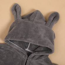 1 chiếc áo choàng tắm bằng vải lông cừu san hô cho trẻ em từ 0-2 tuổi, đồ ngủ mềm mại họa tiết hoạt hình, đồ mặc nhà ấm áp thoáng khí có túi - Xám - Xem 4