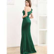 Evening Dress Women's Noble Elegant Sexy Model Car Model Single-Shoulder Sloping Shoulder Slim Fit Long Dress - 水鴨藍 - 查看 2