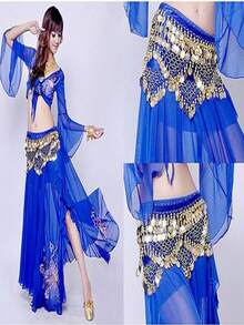 1 chiếc Belly Dance 128 chiếc dây thắt lưng xu, dây thắt lưng xu vàng 3 lớp để khiêu vũ, khăn thắt lưng tập khiêu vũ - Nhiều màu - Xem 3