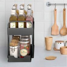 Giá để đồ đa năng cho phòng tắm & nhà bếp có ngăn kéo, kệ, giá để đồ trên mặt bàn, nâng cấp có tay vịn - màu đen - Xem 5