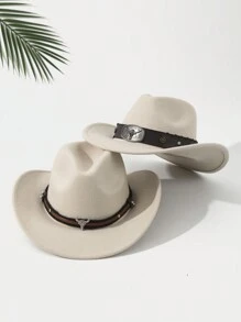 2 件男女通用刺绣牛头装饰波西米亚牛仔/巴拿马/软呢帽，休闲沙滩/派对/四季涤纶帽万圣节 - 多色 - 查看 13