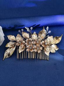 1pc Rhinestone Flower Hair Comb, Fashionable Headpiece For Bride, Bridesmaid, Suitable For Wedding, Prom, Party, Photography, Casual, Valentine's Day - Red - View 6