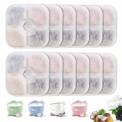 Cat Water Fountain Ersättningsfilter, med jonbytarharts & aktivt kol Trippelfiltrering Ersättningsfilter för 2,5L fontän med morrhårsmönster, 6/8/12/24 st Byte av filter för husdjursfontäner