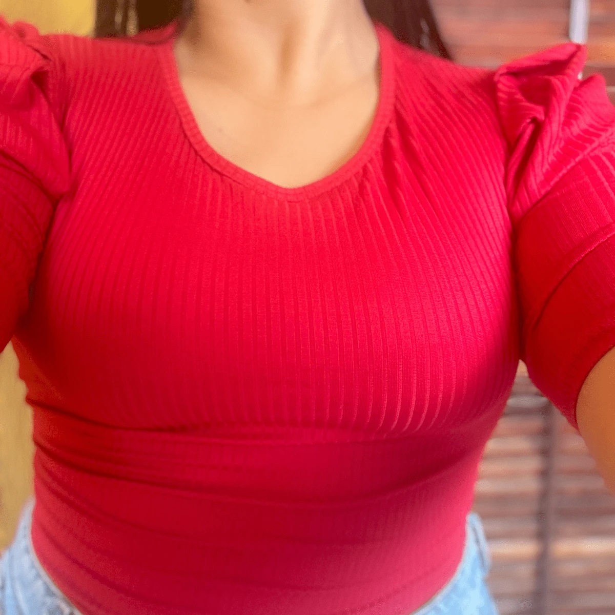 WOMEN'S RIBBED BLOUSE - Red - View 1