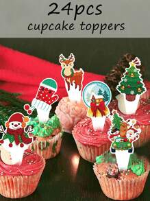 24 件/包圣诞派对纸杯蛋糕装饰，圣诞老人，铃铛，星星和更多圣诞派对装饰用品，圣诞快乐，生日派对纸杯蛋糕装饰，圣诞装饰，圣诞礼物，圣诞餐桌甜点装饰 - 彩色 - 查看 13