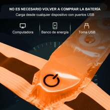 Chaleco Reflectante LED para Correr, Equipo para Correr Recargable por USB, Luces de Correr Ajustables Recargables por USB de Alta Visibilidad para Corredores, Caminantes - Naranja - Ver 4