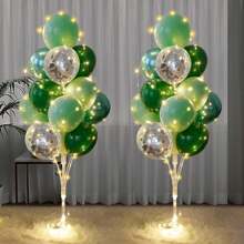 Compra 2 sets de soporte de columna de globos de piso con luces LED y obten 30 globos gratis, soporte de globos centro de mesa, torre de globos para decoraciones de Navidad, regalos de cumpleaños para mujeres, bodas, fiestas festivas (Verde)