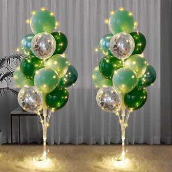 Buy 2 Sets Floor Balloons Column Stand Kit With LED Lights Get 30 Pcs Balloons Free, Balloons Holder Centerpieces Balloon Tower Stand For Christmas Decorations Birthday Gifts For Women Wedding Holiday Party(Green)