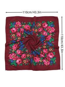 Velo de mujer de 27.5"x27.5" con estampado tradicional de peonía en rojo, multicolor y negro, un pañuelo hijab de moda estilo bohemio - Multicolor - Ver 40