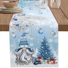 Weihnachtliche blau-weiße Wichtel Weihnachtsbaum Tischläufer, Feiertagsdekoration, Winter Weihnachtsschneeflocken Tischläufer für Küche und Esszimmer, Weihnachtsdekorationen