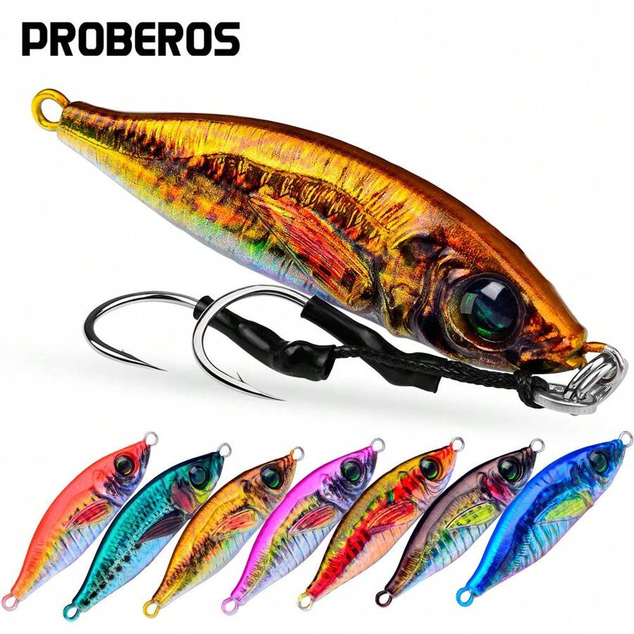 1 pieza Proberos Señuelo de jigueo vertical para pesca marítima, señuelos de jigueo lento fosforescente, señuelos artificiales de jigueo rápido, jigueo rápido, jigs verticales de 30/40/60/80g