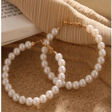 1-24 chiếc/Bộ Hoa tai vòng lớn phong cách Châu Âu và Mỹ mới với ngọc trai giả - vòng khuyên tai - Xem 3