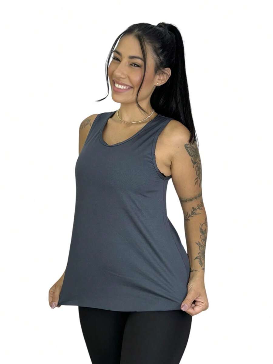 Women's Plain Butt Cover Fit T-Shirt - 深灰色 - 查看 1