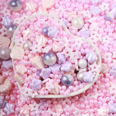 85g/3oz Decoración de pasteles con chispas y perlas de caramelo, elementos de conchas de playa rosadas. Esparcido sobre helado, postres. Apto para uso comercial en pastelerías y tiendas de postres. Decoraciones para el Día de San Valentín y fiestas de bodas.