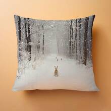 1 vỏ gối trang trí hình thỏ mùa đông đứng trong rừng tuyết, chất liệu nhung san hô in một mặt, kích thước 45*45CM/18*18inch cho ghế sofa hiện đại, trang trí phòng khách, trang trí tiệc, quà tặng - Nhiều màu - Xem 3