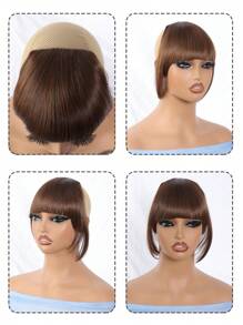 Clip In Bangs Hair Extensions 6 Inch Brown Black And White Hair French Bangs Fake Bangs Hair Clip On Bangs For Women Fringe With Temples Hairpieces Curved Bangs For Daily Wear - Light Brown - View 4