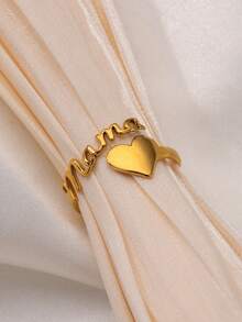 1 pieza Anillo con letras 'Mamá' con corazón, enchapado en oro de 18K/platino, de acero inoxidable ajustable, accesorio de joyería de moda, regalo para el Día de la Madre - mamá - Ver 3