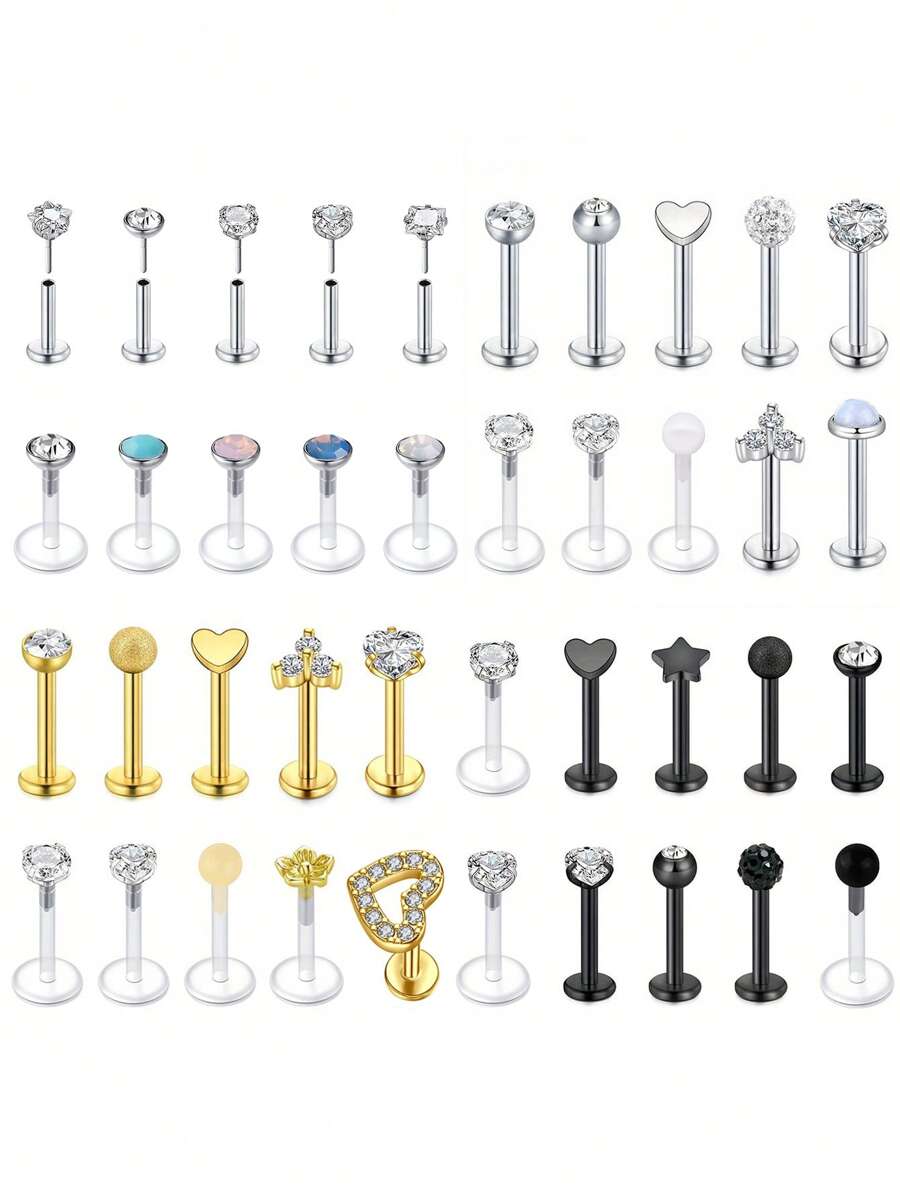 16g 10 Stücke Knorpel Ohrringe ohne Gewinde zum Einsetzen für Helix, Conch, Tragus Piercing, Flachkopf Ohrringe ohne Gewinde, Plastiklabret Schmuck für Lippenpiercing, 6mm 8mm 10mm Medusa Piercing Schmuck