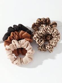 5 stuks Kids & Teens Chic Leopard Print Maillard Color Hair Scrunchies Set, Cross-Border Populaire Elastische Haarelastiekjes, Cadeaus Voor Vrienden