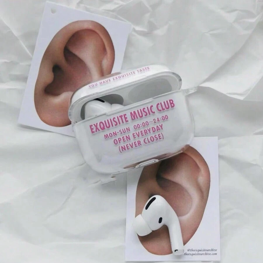 粉色字母音乐俱乐部透明保护壳 适用于 Airpods 1/2/3/Pro/Pro2 - 無色 - 查看 1