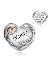HuooNew 1pc Exquisite 925 Sterling Silver "I Love You To The Moon And Back" Heart Shaped Beaded Charm, Suitable For Family, Party & Gift - Silver - View 15