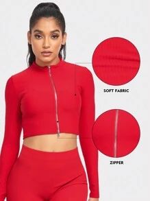 VUTRU 1pc Zipper Front Sports Jacket - Red - View 3