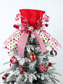 1 件经典新款圣诞树顶饰，帽子设计，配有拐杖糖蝴蝶结丝带圣诞树红色织物顶饰，非常适合圣诞树装饰、家庭圣诞派对 2025 新年餐桌摄影背景装饰、圣诞饰品、圣诞礼物 - 聖誕樹裝飾禮帽 - 查看 5