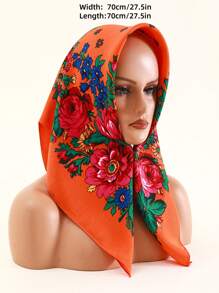 Velo de mujer de 27.5"x27.5" con estampado tradicional de peonía en rojo, multicolor y negro, un pañuelo hijab de moda estilo bohemio - Multicolor - Ver 14