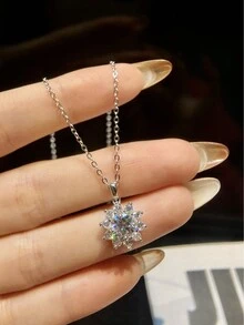 1 件 1ct S925 纯银莫桑石婚礼项链时尚经典圆形包包雪花银吊坠项链承诺项链永恒项链奢华精致女士珠宝新娘婚礼礼物 - 銀色 - 查看 2