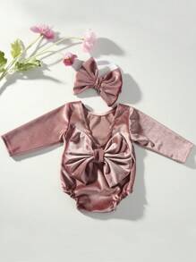 2 件新生儿照片拍摄服装套装 - 蝴蝶结连体衣和头带，天鹅绒连体衣摄影道具婴儿洗礼家庭装饰礼物婴儿洗礼复活节礼物适合女孩/男孩的物品 - 彩色 - 查看 12