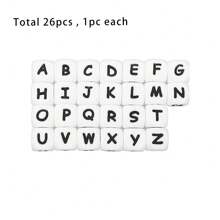 10 pezzi/26 pezzi Perline in silicone da 12 mm con base bianca e lettere nere per realizzare bracciali, portachiavi fai-da-te e per la creazione di gioielli
