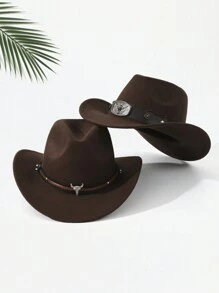 2 件男女通用刺绣牛头装饰波西米亚牛仔/巴拿马/软呢帽，休闲沙滩/派对/四季涤纶帽万圣节 - 多色 - 查看 22