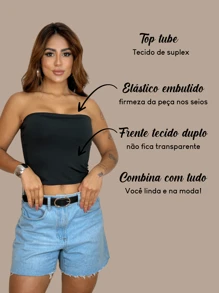 2 Women's Cropped Tube Top Without Straps And Without Basic Pads Double Layer Of Suplex Slim Fit Shaper Strapless - 黑色 - 查看 7