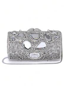 Túi cầm tay đính đá Rhinestone thủ công, thích hợp cho trang phục hàng ngày - Bạc - Xem 2