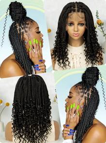 Women's Elegant Full Lace Wig, 180% Density Curly, High Temperature Fiber, Versatile Synthetic Braided Style, Suitable For All - Black - View 2