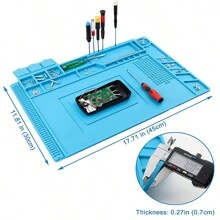 Tapete Antiestatico Silicon Área De Trabajo 45 X 30 Cm; Alfombrilla magnética para reparación de trabajo, resistente al calor, gran silicona para soldar y extender el área de trabajo para soldadura, electrónica, reparación de ordenadores, etc; Alfombrilla de soldadura magnética de silicona de alta calidad, resistente al calor  45 X 30 Cm, alfombrilla electrónica para teléfono celular, portátil, computadora, reparación de estaciones de soldadura, color Azul; Anti-Slip Magnetic Insulation 500℃ Heat-Resistant Silicone Work Mat for Soldering, SMD Rework, Mobile Phone, Laptop, Electronics Repair and DIY - Azul - Ver 3