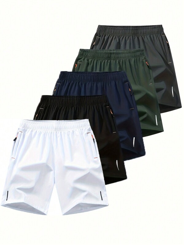 Set de 5 piezas de Pantalones cortos de verano estilo novio de mezcla de poliéster para hombres, pantalones cortos casuales de playa y exteriores tipo bermuda