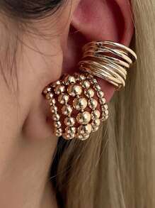 2/3/4pcs Simple Metal Geometric Clip-On Earrings Set, Gifts For Women, Couples, Friends, Vacation, Daily Wear - Yellow Gold - View 2