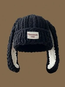 1 件女士秋冬手工针织帽，带有可爱的兔耳朵设计，温暖柔软，适合复活节佩戴动物耳朵 - 彩色 - 查看 12