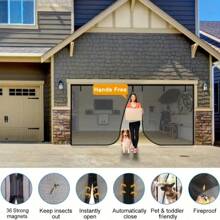 Garage Door Screen 1-Piece Magnetic Garage Door Curtain Adjustable Mosquito Net Size: 157 Inches * 78 Inches Classic Mesh Curtain With Full-Frame Hook-And-Loop Installation For Easy Setup. No Drilling Required. Home Insect Protection - Dust Control - UV Protection. Features LIAMST Hook-And-Loop Tape For Installation In Minutes-Convenient And Quick. Additional Pins Enhance Security And Durability. The Included 6 Magnetic Tape Tools Facilitate Vehicle Access While Preventing The Door Screen's Central Magnets From Being Attracted When Metal Garage Doors Automatically Close Or Open. LIAMST Utilizes Premium Anti-Oxidant Fiberglass Material. Magnetic Mesh Doors With Full-Frame Hook-And-Loop Tape Serve As A Replacement For Fixed Screens, Suitable For Front Doors, Back Doors, Indoor/Outdoor Use, Entrances, Patios, Balconies, Porches, Glass Surfaces, And More. - Black - View 7