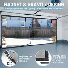 Garage Door Screen 1-Piece Magnetic Garage Door Curtain Adjustable Mosquito Net Size: 157 Inches * 78 Inches Classic Mesh Curtain With Full-Frame Hook-And-Loop Installation For Easy Setup. No Drilling Required. Home Insect Protection - Dust Control - UV Protection. Features LIAMST Hook-And-Loop Tape For Installation In Minutes-Convenient And Quick. Additional Pins Enhance Security And Durability. The Included 6 Magnetic Tape Tools Facilitate Vehicle Access While Preventing The Door Screen's Central Magnets From Being Attracted When Metal Garage Doors Automatically Close Or Open. LIAMST Utilizes Premium Anti-Oxidant Fiberglass Material. Magnetic Mesh Doors With Full-Frame Hook-And-Loop Tape Serve As A Replacement For Fixed Screens, Suitable For Front Doors, Back Doors, Indoor/Outdoor Use, Entrances, Patios, Balconies, Porches, Glass Surfaces, And More. - Black - View 3