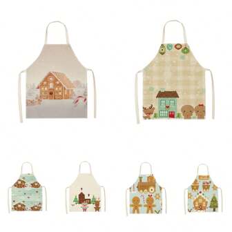1pc Gingerbread Man 3D Pattern Linen Apron For Christmas, Home Cooking, Kitchen Wear, And Cooking Enthusiasts
