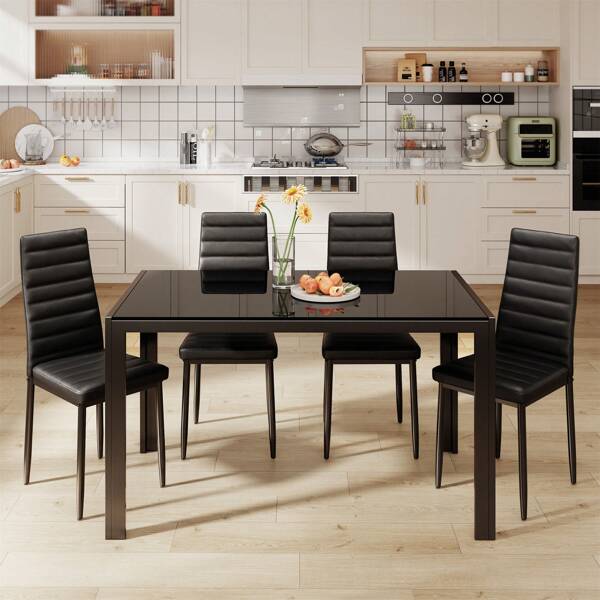 Asofer Set da tavolo moderno con 4 sedie e tavolino laterale, set da pranzo con sedia e tavolo, adatto per la decorazione di set da pranzo per cucina, soggiorno, sala da pranzo