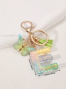 1pc Creative Letter Resin Drop Keychain With Butterfly Tassel Pendant For Girls - Multicolor - View 6