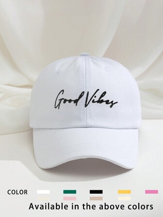 1 pieza Gorra de béisbol ajustable, transpirable, bordada con "Goodvibes", visera curva de moda unisex para deportes al aire libre, golf, todas las estaciones