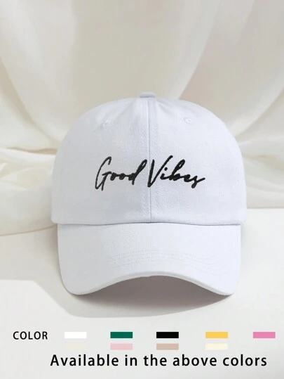 1 件刺绣“Goodvibes”可调节透气棒球帽，男女通用时尚弧形帽檐遮阳帽，适合户外运动高尔夫，四季皆宜