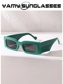 1pc Retro Futuristic Narrow Frame Wide Leg Fashion Glasses, Green - Multicolor - View 1