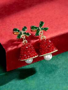 1 对时尚铃铛、蝴蝶结和驯鹿圣诞耳环，女士礼盒套装 - 聖誕節系列 - 查看 9