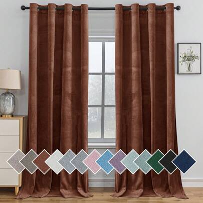  Ystyle 2 Piece Velvet Indoor Curtains, Modern Bedroom Blackout Curtains With Eyelets, Cold Insulating Thermal Curtain For Living Room Lounge Children's Room